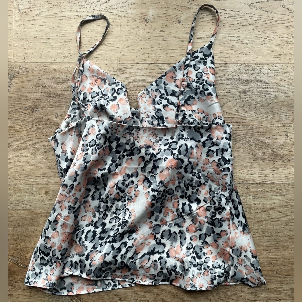 Native Daughters Satin Cowl Neck Cami Leopard Print Tank Top Adjustable Straps - Picture 2 of 5